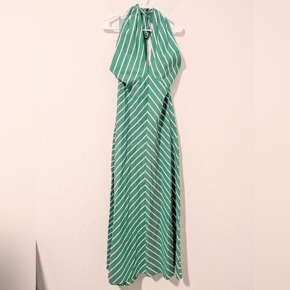 STAUD Green White Striped Poplin Cotton Tie Halter Dawn Maxi Dress M - Picture 6 of 10